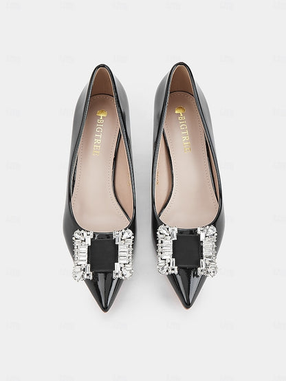 with Embellished Patent Crystal Black Pumps Women's Leather