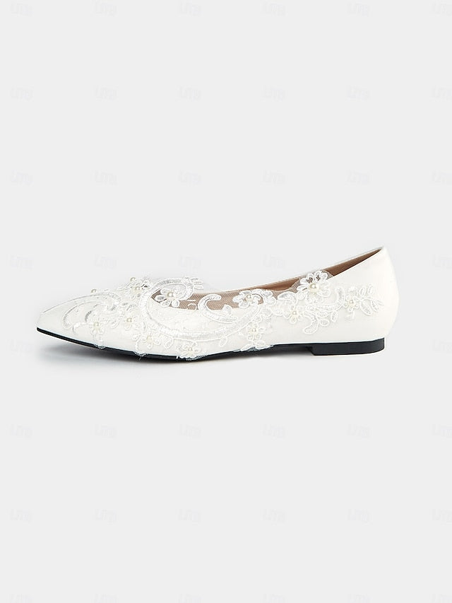 and Lace with Design White Wedding Floral Mesh Appliqué Shoes
