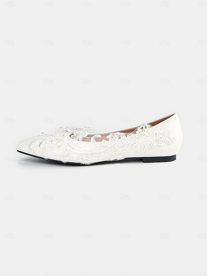 and Lace with Design White Wedding Floral Mesh Appliqué Shoes