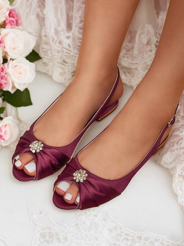 Wedding Crystal Satin with Women's Slingback Heels