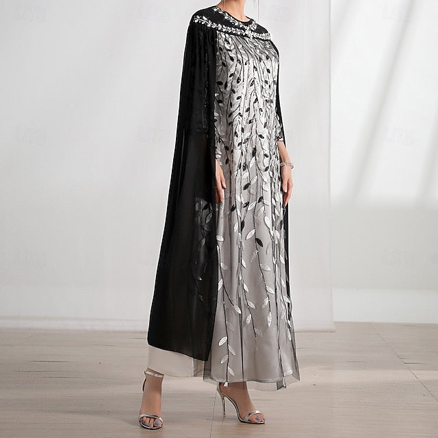 Cape A-Line of Mother Bride Dress Crew Elegant Neck the