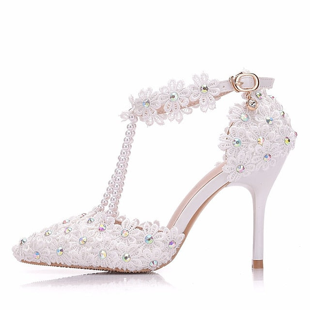 Lace Wedding Shoes Heel High Bridal Pointed Women's
