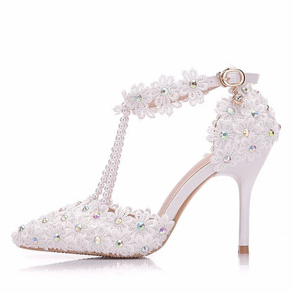 Lace Wedding Shoes Heel High Bridal Pointed Women's