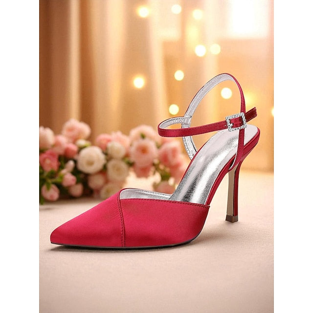 - Heels Green Satin Strap Women's Stiletto with Ankle