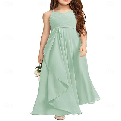 Girls Flower Bridesmaid Girl A-Line Junior Flowy Dress Halter