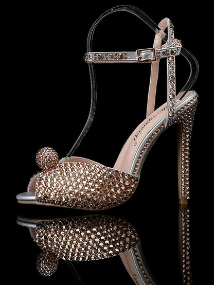 Embellished Heel Stiletto Sandals Women's Rhinestone with