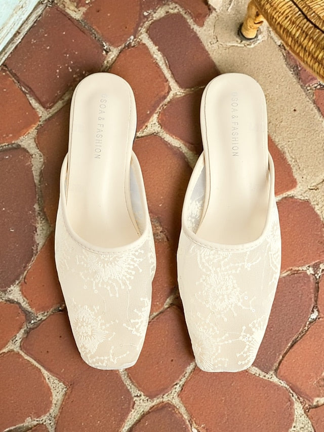 Lace Elegant White Flats Women's Mesh – Sheer Ballet