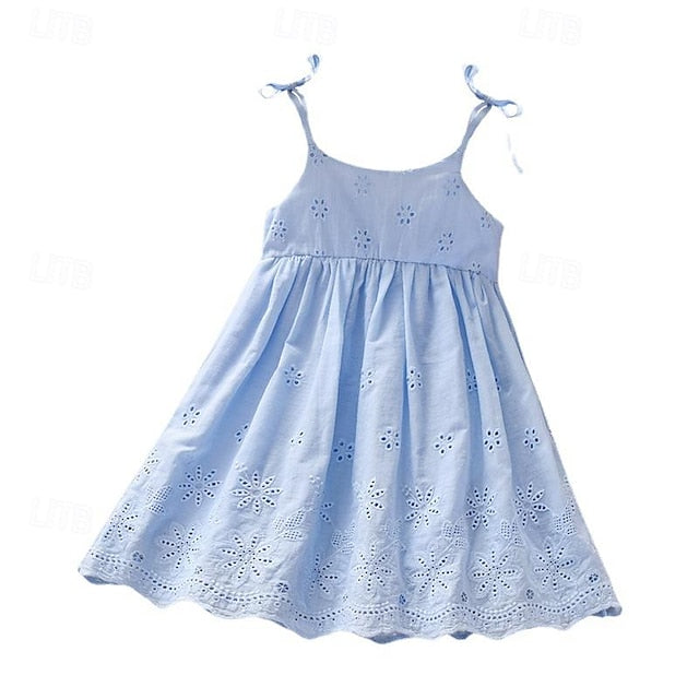 Dresses Princess Solid Kids Cotton Color Summer Sleeveless
