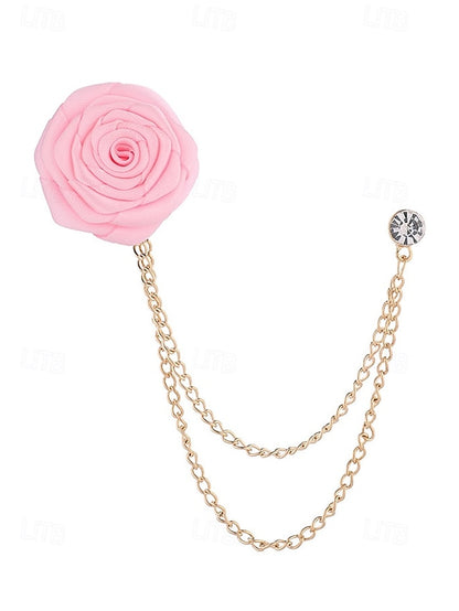 Lapel Rose – with Pin Chain Red Men's Elegant Gold