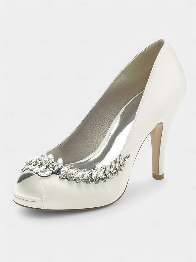 Satin Crystal Blue Heels Luxury – Peep-Toe Embellishment with