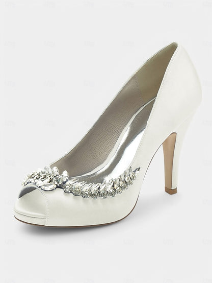 Satin Crystal Blue Heels Luxury – Peep-Toe Embellishment with