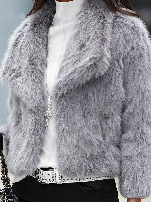 Warm Comfortable Fur Women's Furs Coat Buttons Faux