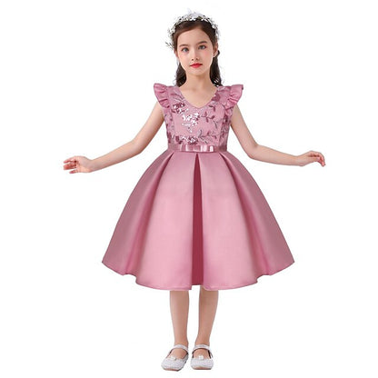 Kids Dress Sleeveless Formal Color Girls' Party Solid