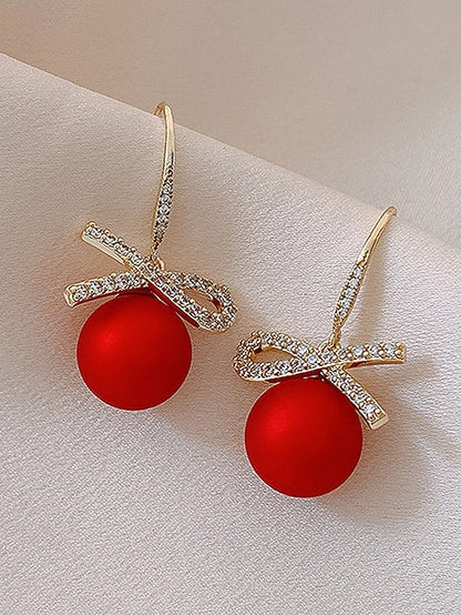Bow Rhinestone Women's Pearl with and Earrings Christmas