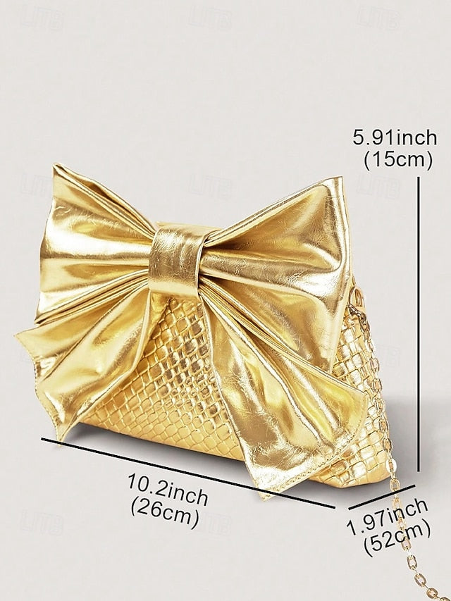 Gold Faux Bow Oversized Women's with Bag Clutch Leather