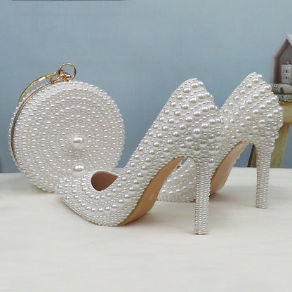 Purse Heels and White Round Stiletto Pearl Set Pearl-Embellished