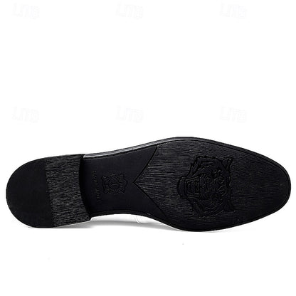Men's Prom Shoes - White Faux Leather Loafers with Feather