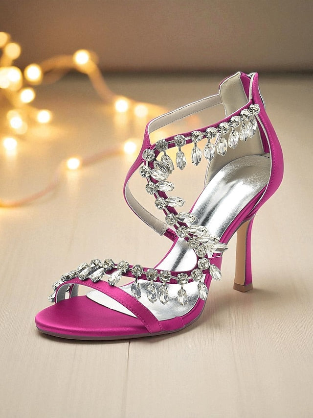 Strappy Heel Sandals Rhinestone High with Women's White