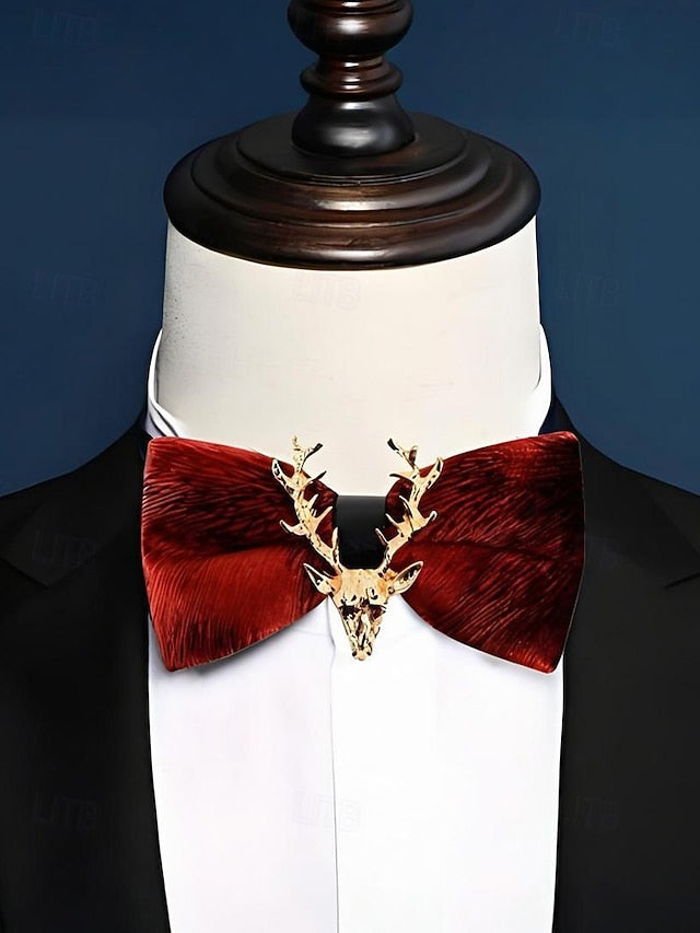 Bow with Velvet Pin Men's Deer Tie Gold Head