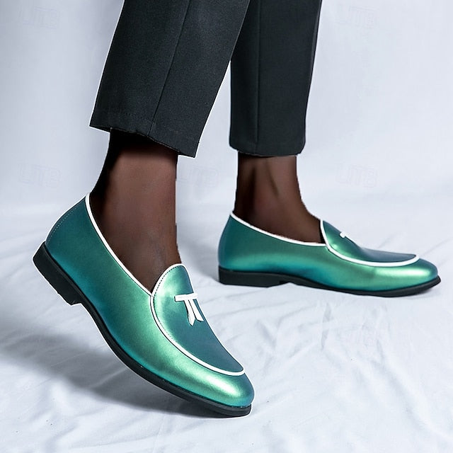 Men's Trim Yellow Faux Black Loafers Patent with Leather