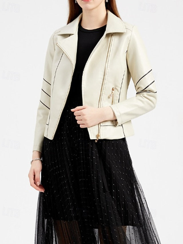 Zipper Leather Faux Women's Jacket Pocket Comfortable