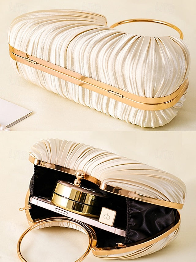 Handle Clutch Green Gold Ring Velvet Pleated Elegant with -