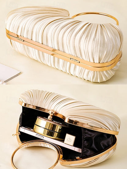 Handle Clutch Green Gold Ring Velvet Pleated Elegant with -