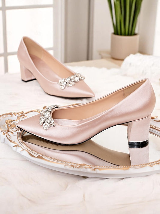 Pointed Women's Satin with Pumps Champagne Toe Wedding