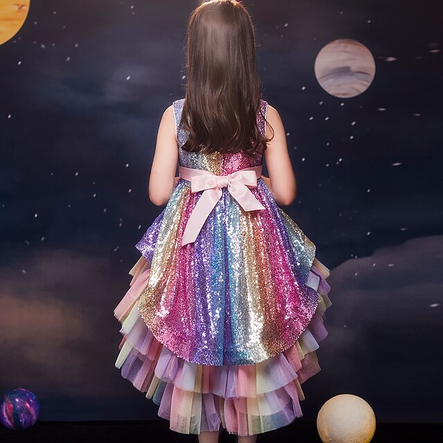 Dress Wedding colour Girls' Party Sequin Sleeveless Kids