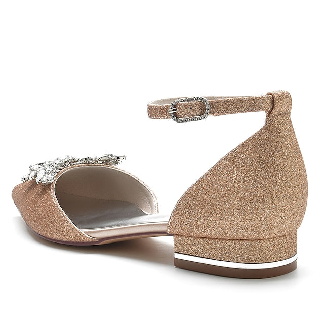 Floral with White Rhinestone Women's Satin Flats Design –