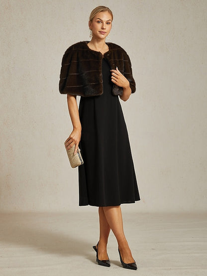 Shrug Brown Fur Faux Formal Cocktail Women's Wrap Party