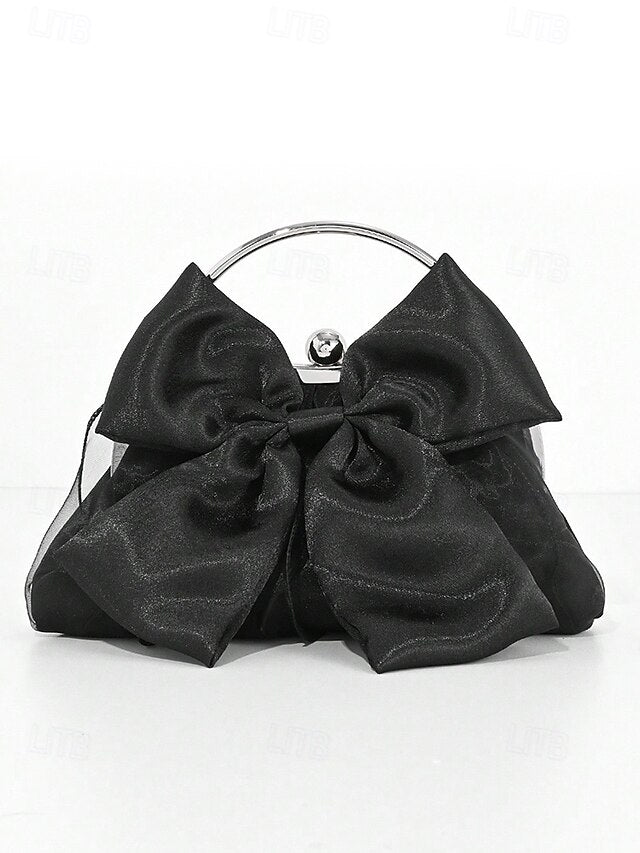 Satin Clutch Elegant Women's – Evening Bag Bow Pearl