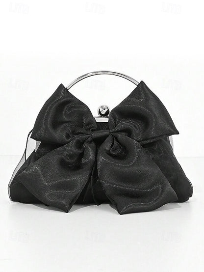 Satin Clutch Elegant Women's – Evening Bag Bow Pearl