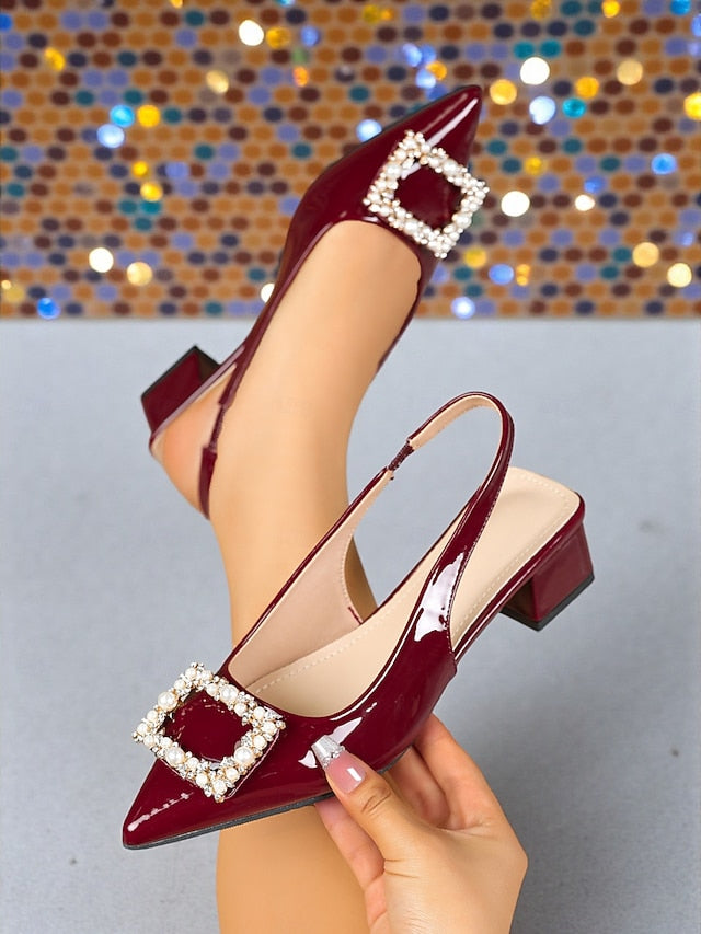 Toe - Leather Pumps Patent Women's Slingback Pointed Purple