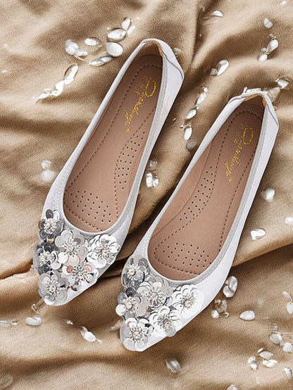 Foldable Women's Floral Embellished Comfortable – Flats