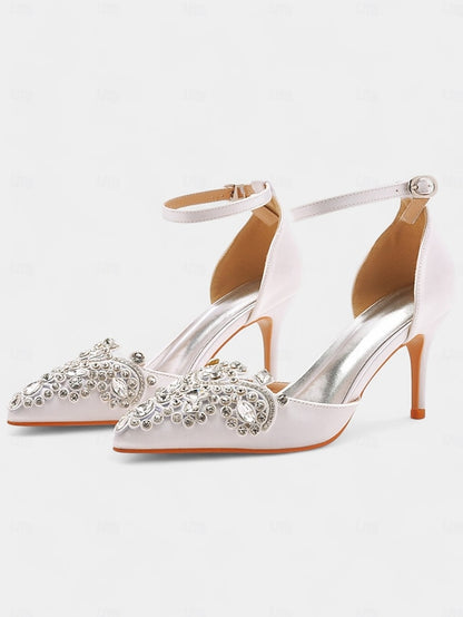 Pointed Satin Green Women's Emerald Ankle – Heels Strap