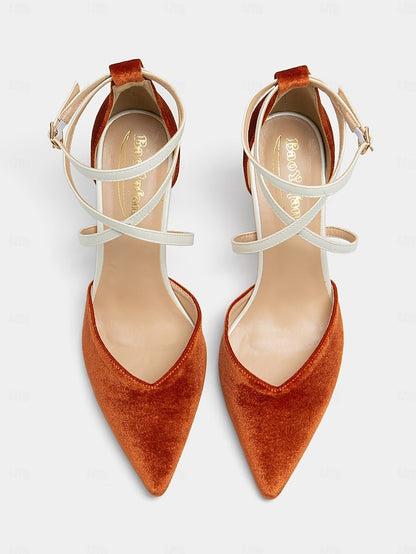Suede Heels Chic Women's Two-Tone Strap Elegant - Ankle