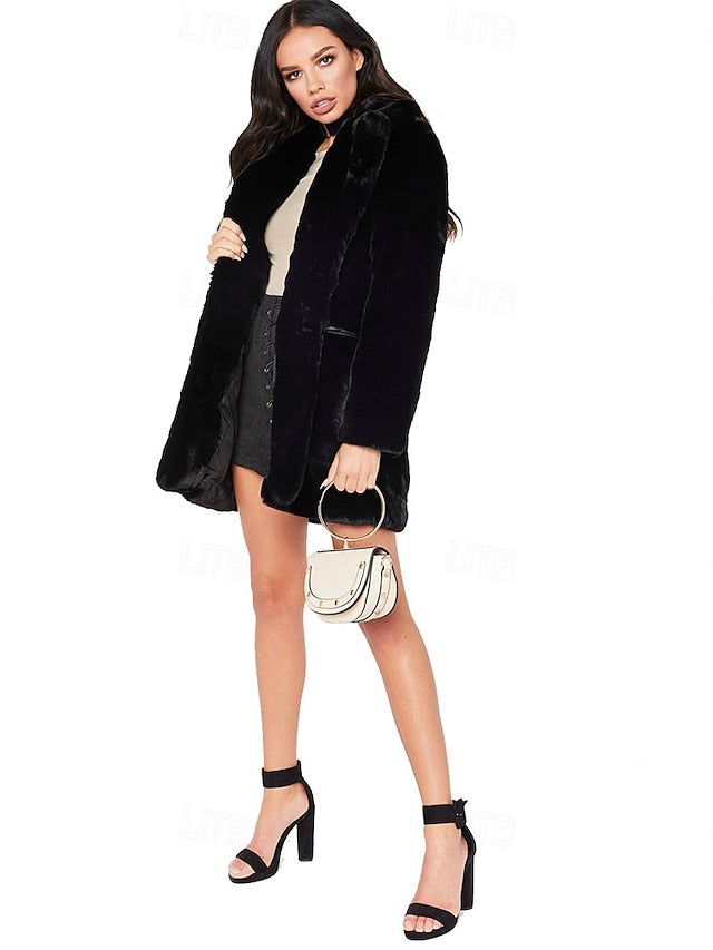 Pocket Knitting Fur Faux Warm Comfortable Coat Women's