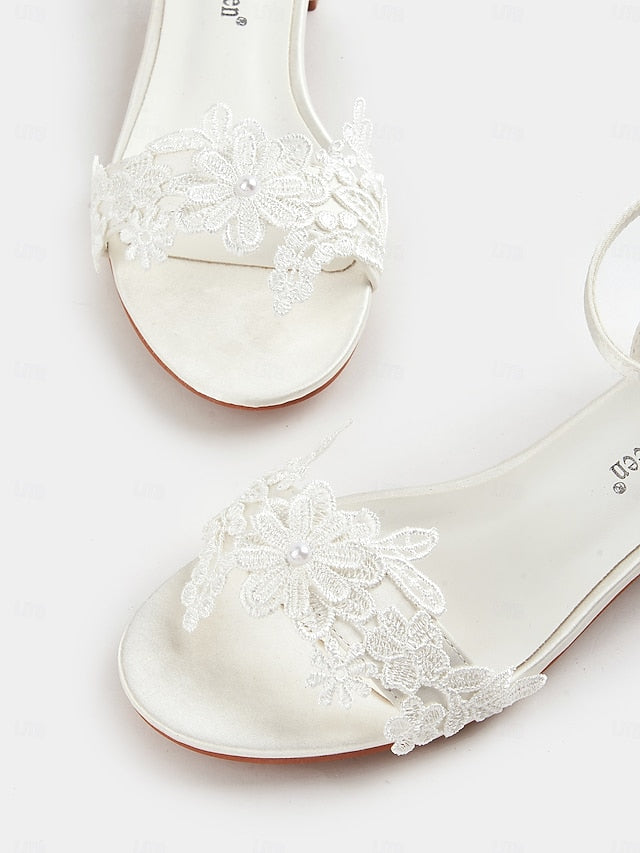 Women's – Lace Flat Bridal Sandals Wedding White Elegant