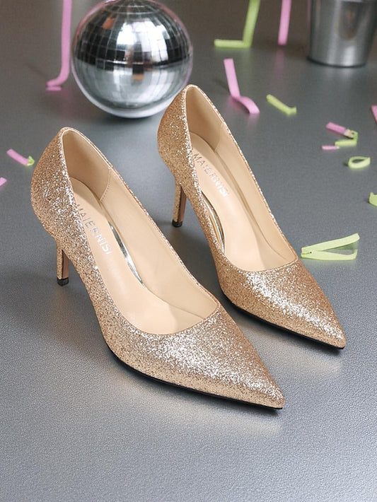 - Women's Pumps Sparkly Gold Pointed-Toe Glitter Stiletto