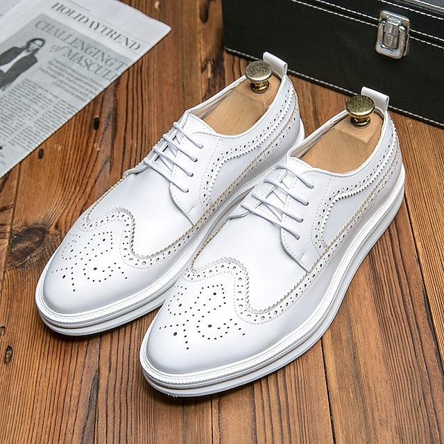 Leather - Stylish Derby Lace-Up Men's Shoes Brogue White