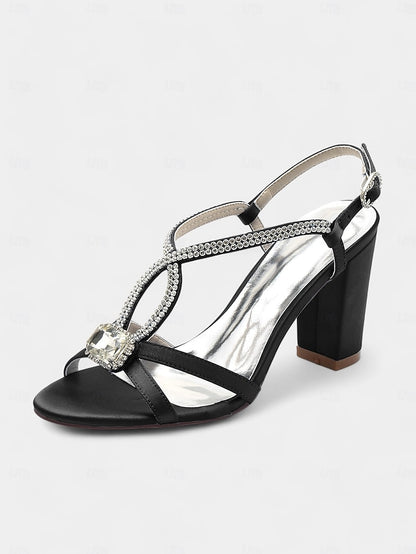 Sandals Satin Blue Royal Women's Elegant Rhinestone –