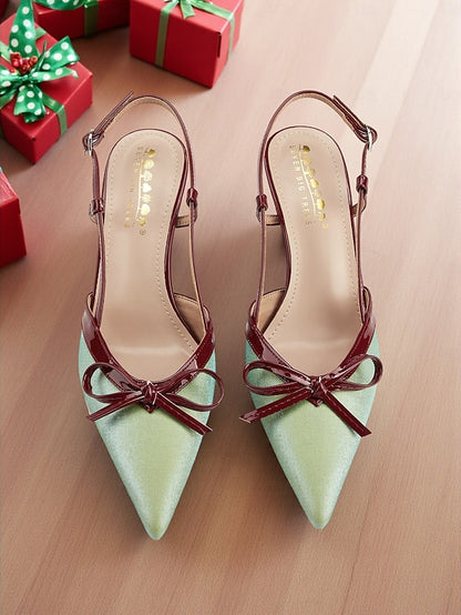Heels Red Stiletto Pointed and Women's - Green Slingback