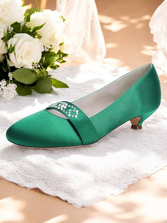 Rhinestone Satin Blue with Kitten Women's Heels