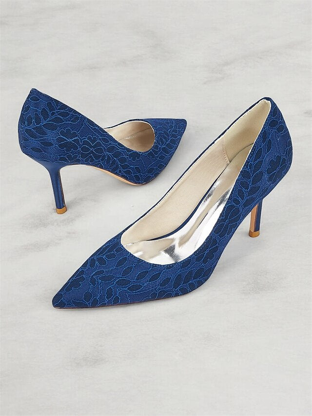 Heels Pointed-Toe - Women's Lace-Embroidered Stiletto
