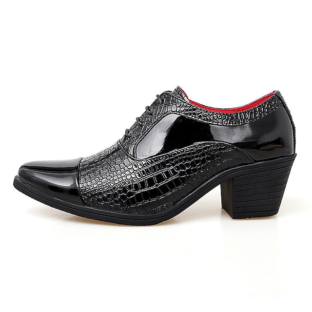 Patent Pattern Faux Black Oxford Leather Men's Crocodile
