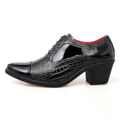 Patent Pattern Faux Black Oxford Leather Men's Crocodile