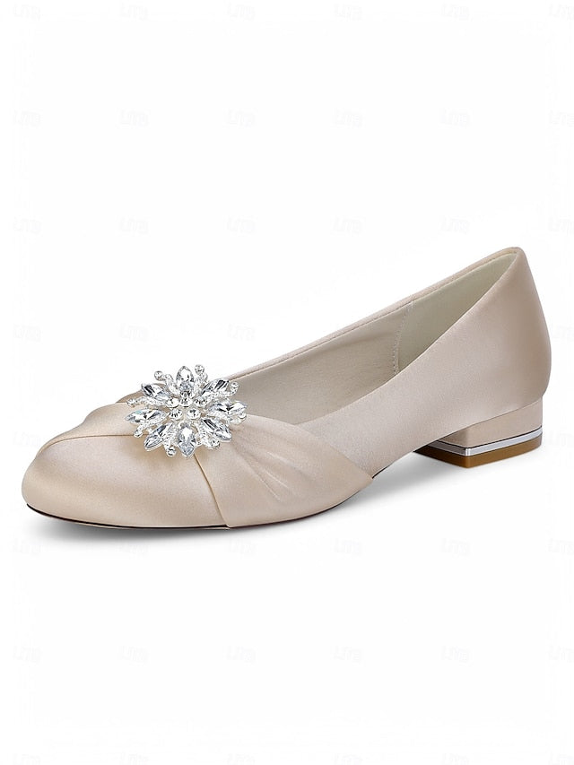 Elegant Wedding White Crystal Satin Flats Women's –