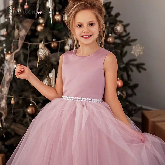 Party Girl Color Solid Dress Flower Kids Girls'