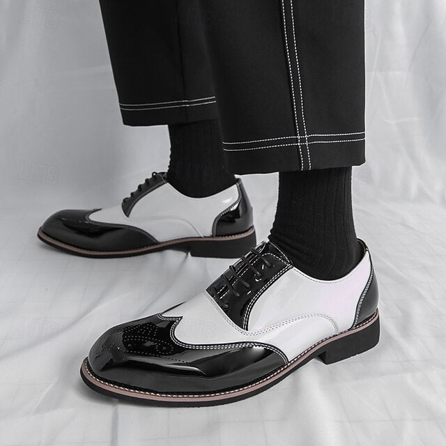 Men's and Leather Black Patent Gold Oxford with Shoes